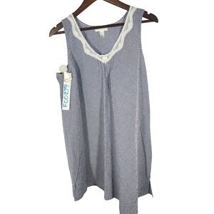 Miss Elaine Blue Gingham Seersucker Sleeveless V-Neck Nightgown Size Large
